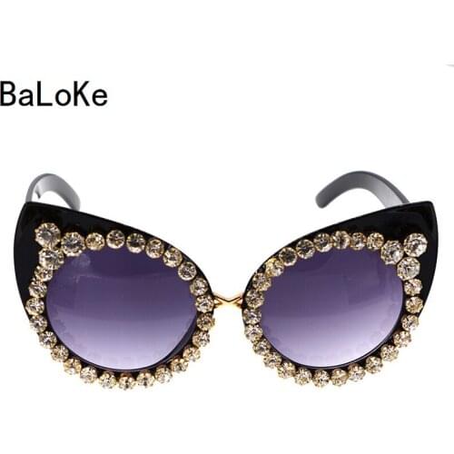 Ladies Designer Shinny Crystal Cat Eye Sunglasses New Brand Girl Rhinestone Sunglasses Summer Beach Party Glasses Gifts