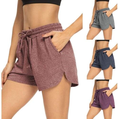 Women Casual Sweatpants Sports Shorts Solid Color Elastic Waist Skinny Beach Shorts with Pockets Female Cotton Streetwear