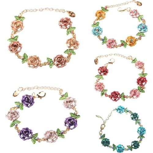 5 Color Unique Ethnic Vintage Rhinestone Flower Women Bracelet Bangle For Female Dancer Prom Party Jewelry Wrist Decor Xmas Gift