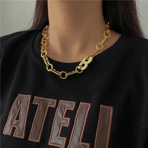 Flashbuy New Thick Letter B Chain Choker Necklace Women Copper Alloy Minimalist Chunky Collar Necklace Jewelry 2020