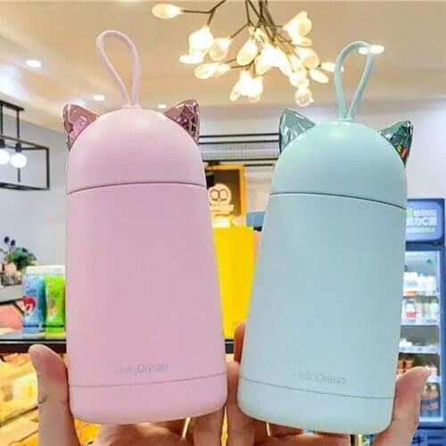 350ml Mini Thermos Mug Cute Cat Portable Kids Stainless Steel Vacuum Flask Cartoon Travel Thermal Bottle Tumbler Thermos Cup