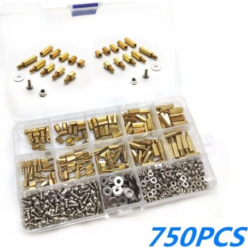 750Pcs/set M2 M2.5 M3 Brass Studs Pillars Standoff Spacers Screw Isolation Spacing Screws Kit Spacing Screws