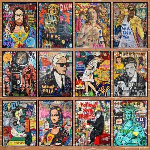 Abstract Street Graffiti Art Canvas Painting Colorful Jesus Mona Lisa Graffiti Wall Posters and Prints Pictures Room Home Decor