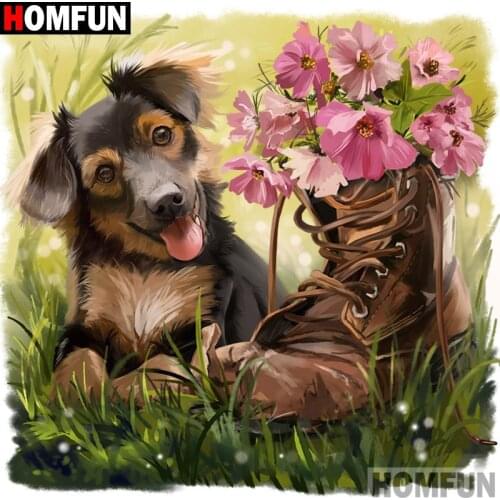 HOMFUN Full Square/Round Drill 5D DIY Diamond Painting "Dog shoe flower" 3D Diamond Embroidery Cross Stitch Home Decor A00121