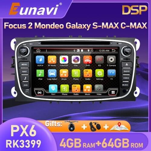 Eunavi PX6 2 Din Android 10 Car Radio GPS For Ford Focus 2 II Mondeo S-MAX C-MAX Galaxy Multimedia Video Player DSP 7 inch DVD