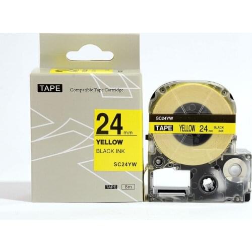Free ship 5 pcs tape 24mm SC24YW for KINGJIM labelworks SC24YW compatible for LW-300 LW-400 labelling maker label tapes
