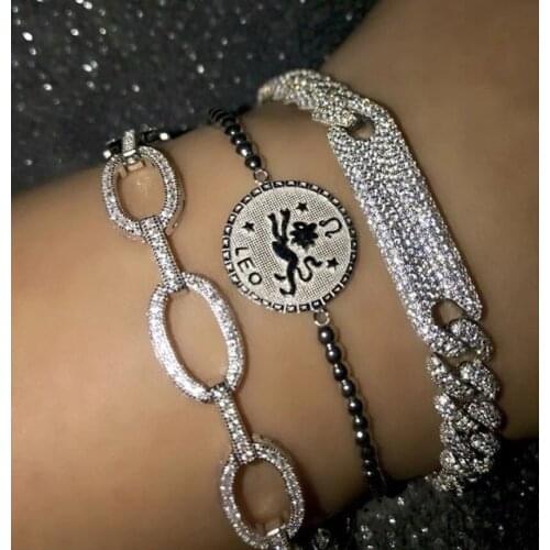 17cm silver color micro pave clear cz 10mm Miami cuban link chain with bar charm hip hop bling women bracelet