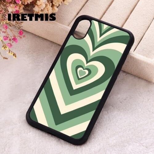 Iretmis 5 5S SE 2020 Phone Cover Case for iPhone 6 6S 7 8 Plus X Xs XR 11 12 Mini Pro Max Rubber Silicone Sage Green Heart