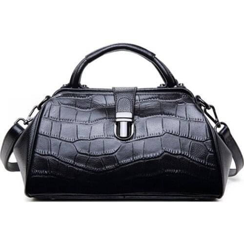 Black Women Genuine Leather Messenger Bags Cow Leather Handbags Womens Alligator Female Crossbody Bag Retro Shoulder Bags