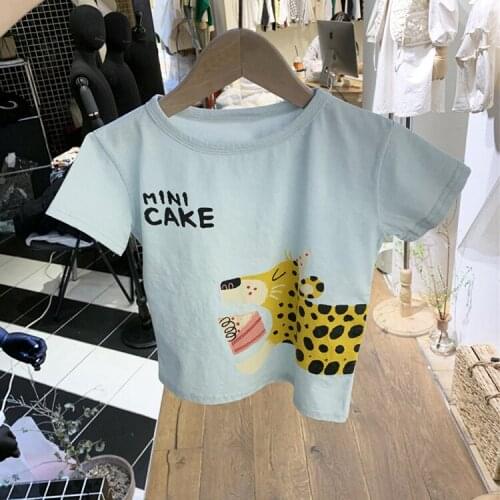 2021 Children Fashion New Summer Short Sleeve Fun Tiger Print Casual Boys and Girls Korean T-shirt