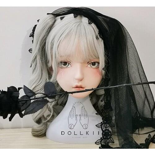 DOLLKII-Y) Top Quality Handmade Female Girl Resin Half Head Cosplay Japanese Role Play BJD Kigurumi Mask Crossdresser Doll Mask