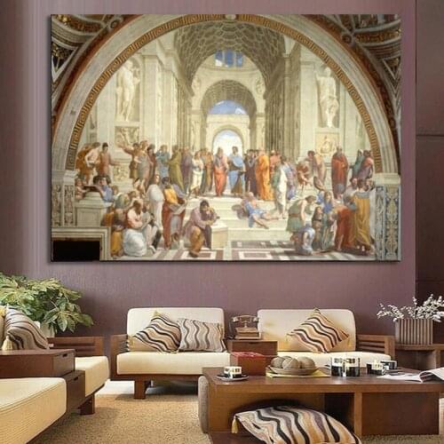 Famous School of Athens Raphael Canvas Paintings Classical Posters and Prints Wall Art Picture for Living Room Home Decoration