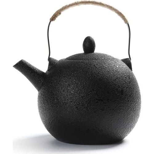 Chinese Ceramic Large Teapot Cold Kettle Teapot High Temperature Resistant Black Ceramic Large Porcelain Pot Iron Handle