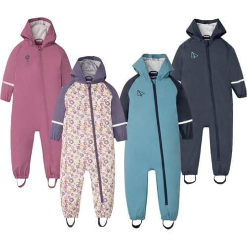 Kids Jumpsuit for Girls Waterproof Overall Girls PU Rain Pants Children Raincoat Baby Hooded Rainwear For Boys And Girls Clothes