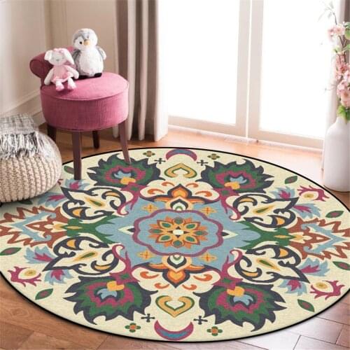 Yellow Green Blue Color Mandala Carpet Round Bohemian Decor Ethnic Style Rugs Bedside Carpet Colorful Big Flower Mat Bedroom