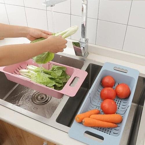 Kitchen Tool Adjustable Dish Drainer Sink Drain Basket Washing Vegetable Fruit Plastic Drying Rack Kitchen Accessories Organizer