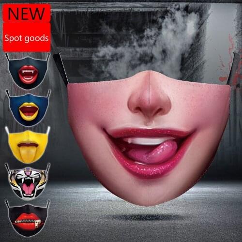 Fashion Sexy Tongue Halloween Cospaly Mouth Masks Womens Men Unisex Face-Protection Cycling Spots Breathable Adult Party Mask
