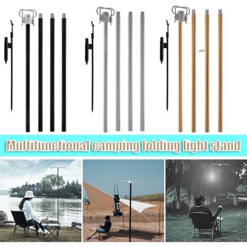 Multi-Purpose Lantern Stand Foldable Garden Planter Flag Stakes with Dual Hanger Collapasible Outdoor Lamp Pole Hanger can CSV