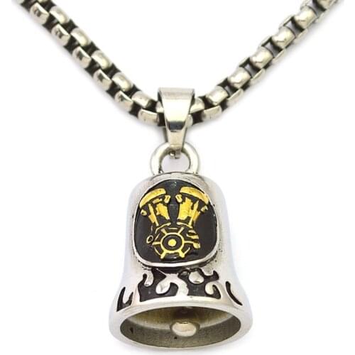 Mens High Quality Metal Cool Biker Motorcycle Style Flaming Pattern Bell Pendant Necklace