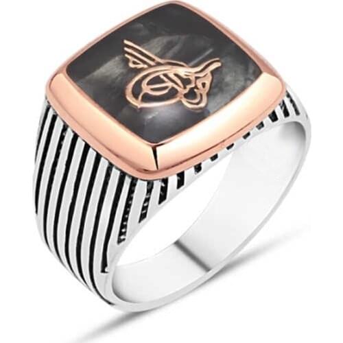 Cabochons Monogram Sterling Silver Men 'S Ring