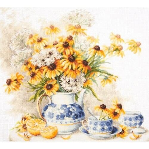 Ceramic vase and sunflower flower Embroidery Sewing kit Needlework 14CT Unprinted Art Cross Stitch Kits DIY Handmade Home Decor