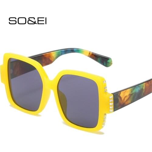 SO&EI Fashion Oversized Square Women Sunglasses Retro Luxury Diamond Jelly Pink Gradient Eyewear Shades UV400 Men Sun Glasses