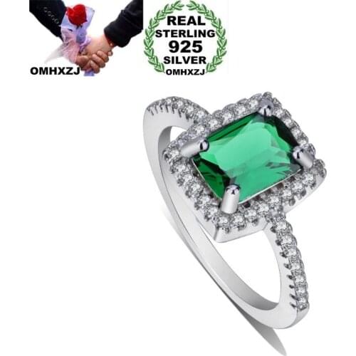 OMHXZJ Wholesale European Fashion Woman Man Party Wedding Gift Colorful Rectangle AAA Zircon 925 Sterling Silver Ring RR31