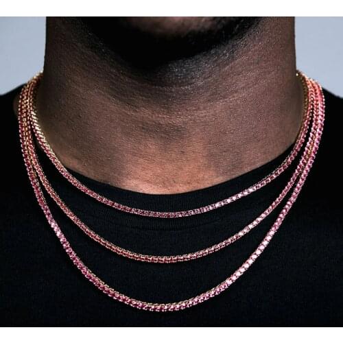 New Hiphop Iced Out Cubic Zirconia Bling Red CZ Tennis Link ChainTop Quality CZ Box Clasp Necklace for Women Men charm Jewelry