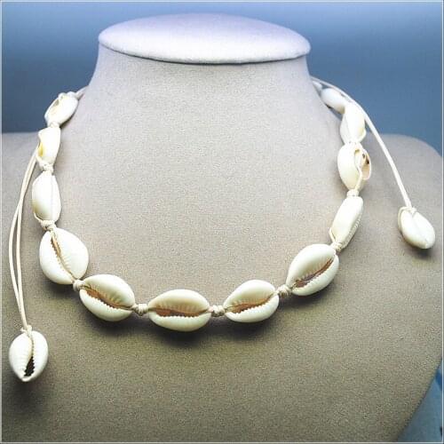 2pcs nature women necklace knotted with rope shell material adjustable necklace good for your simple jewelry from nature colors