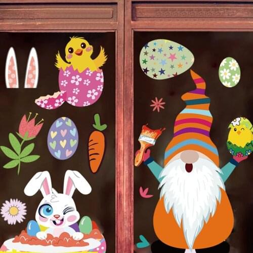 9Pcs Happy Easter Stickers Easter Eggs Bunny Carrot Wall Stickers For Home Kids Room Electrostatic Window Decals Party Supplies