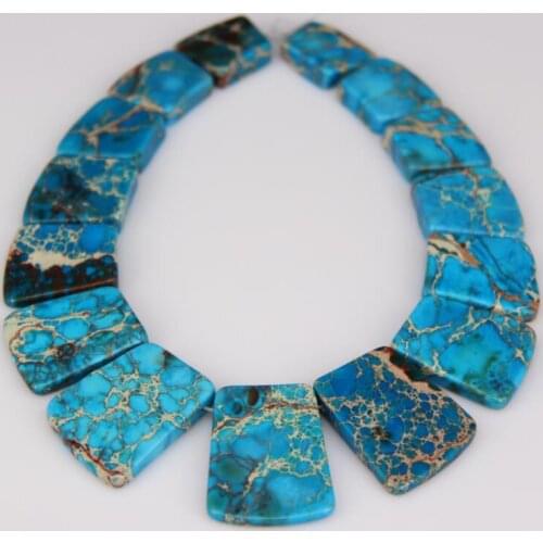 Blue Sea Sediment Stone Drilled Flat Slab Pendants Loose Beads,Emperor Stones Graduated Trapezoid Craft Necklace 17-35x25-28mm