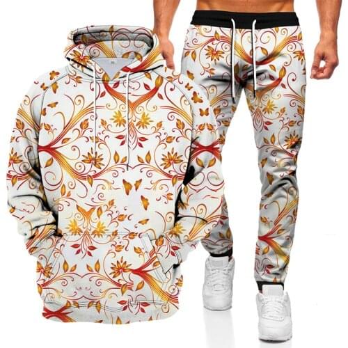 3D retro printing two-piece casual hoodie mens hoodie sweatshirt + sweatpants suit sportswear mens running sweatshirt
