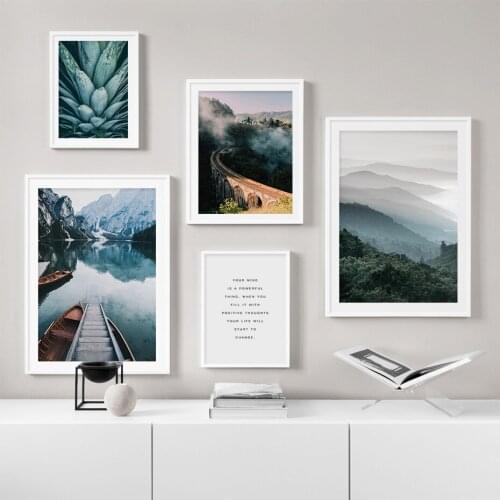 Scandinavia Forest Mountain Lake Boat Landscape Nature Poster Canvas Painting Wall Art Pictures Print for Living Room Home Decor