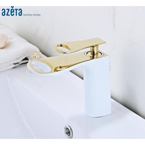 Azeta Modern Basin Faucet White Gold Waterfall Basin Mixer Water Tap Bathroom Single Handle Washbasin Sink Faucet AT6706WG