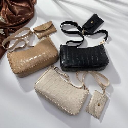 2pcs Bolsa Feminin Stone Pattern Solid Color Shoulder Crossbody Messenger Bag Casual Ladies PU Leather Small Handbags Mini Purse