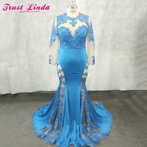 Gorgeous Mermaid Mother Dresses Luxury abendkleider O-Neck Appliques Beaded Dress Rhinestones Long Sleeves Plus Size Prom Gowns