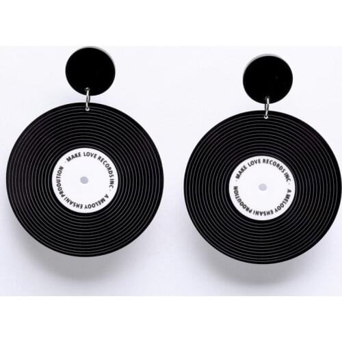 Vintage Black Vinyl Records Drop Earrings For Women Acrylic Transparent Round Record Dangle Earrings Gift