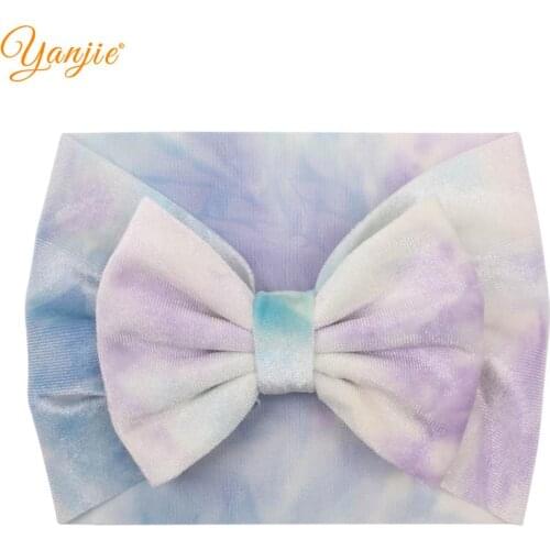 YANJIE Classical 2021 Summer Tie Die 5" Hair Bow Velvet Headband Handmade DIY Hair Accessories Custom Head Wrap Headwear