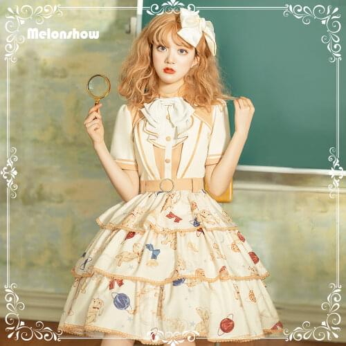 Japanese Sweet Lolita Kawaii OP Dress Princess Tea Party Dress Women Vintage Victorian Gothic Cartoon Cute Rabbit Bow