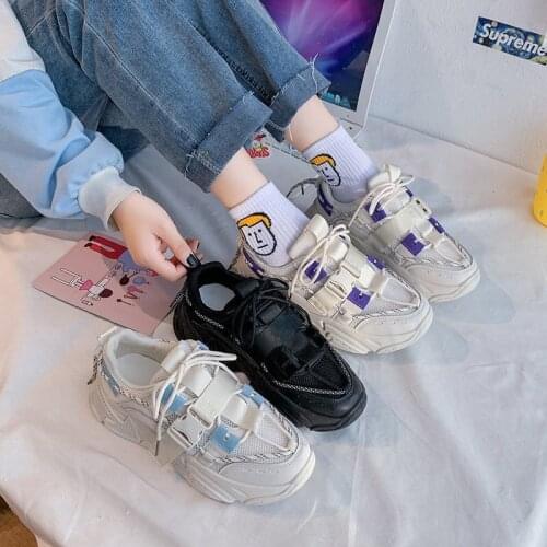 New Spring Autumn Women Casual Vulcanize Shoes Leather Platform Breathable Mesh Womens Sneakers Zapatillas Mujer Size 35-40