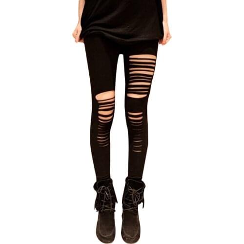 2020 Women Sexy Leggings Korean Spring Autumn Style Matte Imitation Leather Irregular Holes Show Thin Big Version Girls Pants