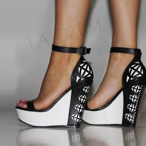 LAIGZEM Women Sandals Platform Wedges Heels Sandals Cut Outs Custom Shoes Woman Casual Sexy Sandalia Zapato Big Size 34-52