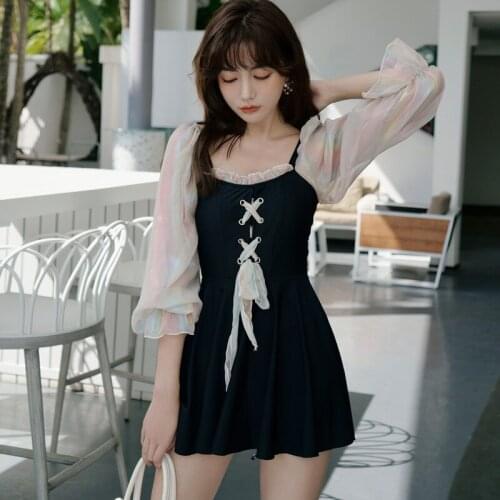 Maillot For Women Beach Swimsuit 2020 1 Piece Korean One Bath Suit 2021 New With Skirt Korea Ins Sexy Backless Hot Solid