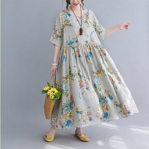 Thin Soft Cotton Print Floral Dress 2021 New Arrival Loose Summer Travel Dress Women Holiday Casual Beach Style Long Maxi Dress