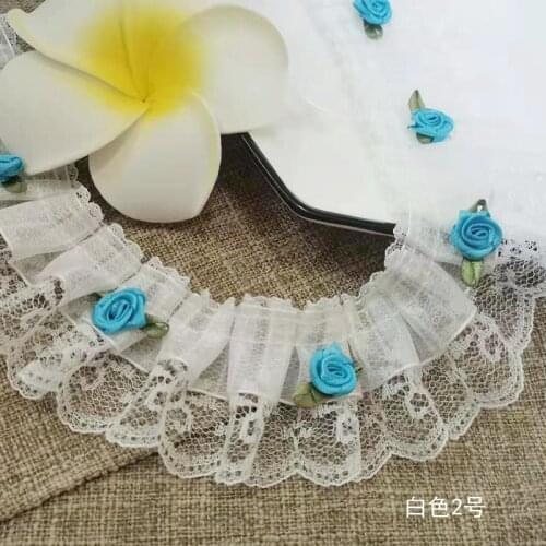 1Yards Latest Tulle Lace Fabric Guipure 4.8cm Rose Ribbons White Lace Fabric Sewing Accessories Pleated Laces Ribbon dentelle V2