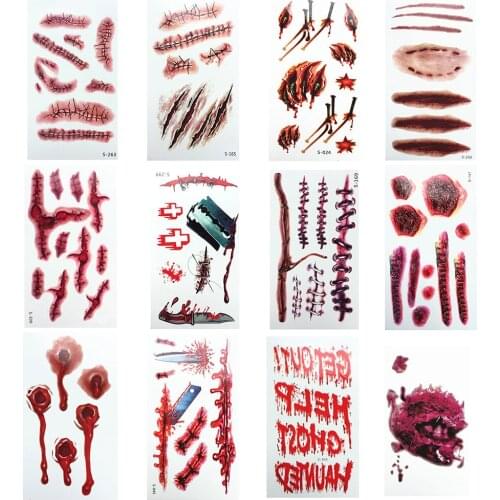 3D Tattoo Stickers Child Kid Bloody Scar Temporary Tattoo Cosplay Body Art Makeup Decal Halloween Easter Fake Tattoo Sticker