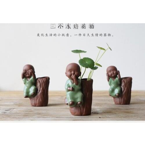 3P # 2020 TOP COOL Marvellous ART # OFFICE home Business " CHAN " MINI Monk porcelain ceramic FENG SHUI flower receptacle statue