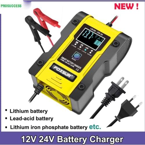 12.6V Lithium Car Battery Charger 12V 6A 24V 3A Pulse Repair Smart Fast Charger AGM GEL Lead-Acid LiFePO4 LiPo 7-stage Charger