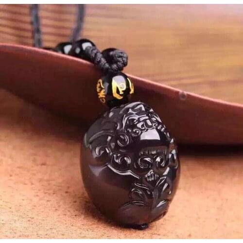 Free shipping Free shipping Natural ice obsidian wish necklace pendant with rope wholesale
