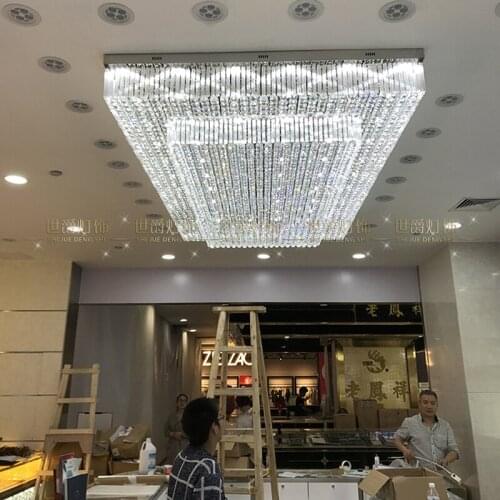 Large engineering hall rectangular crystal lamp hotel lobby engineering lighting villa sales department ceiling lamp led light